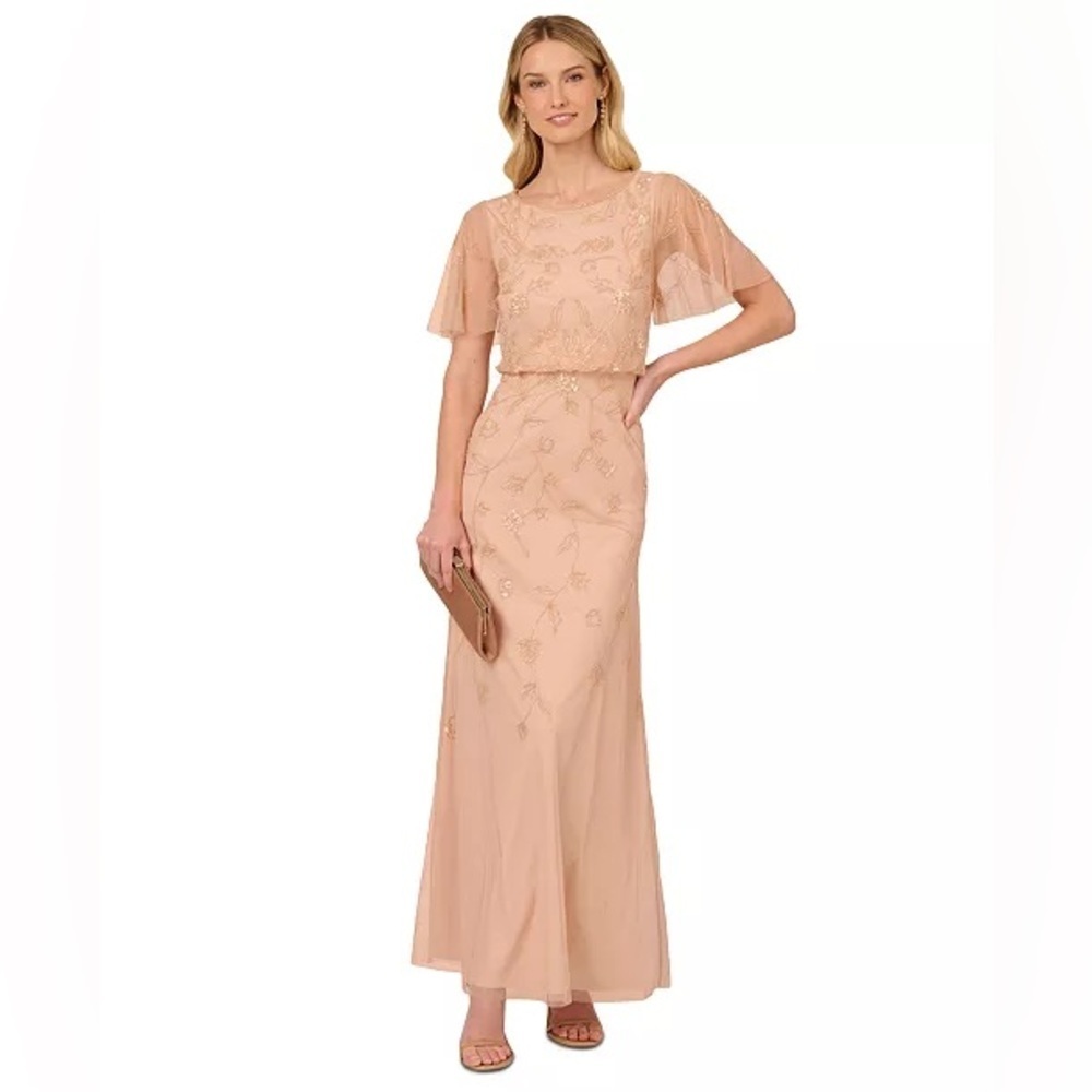 Adrianna Papell (G4) Women's Beaded Flutter-Sleeve Gown NWT SIZE 2